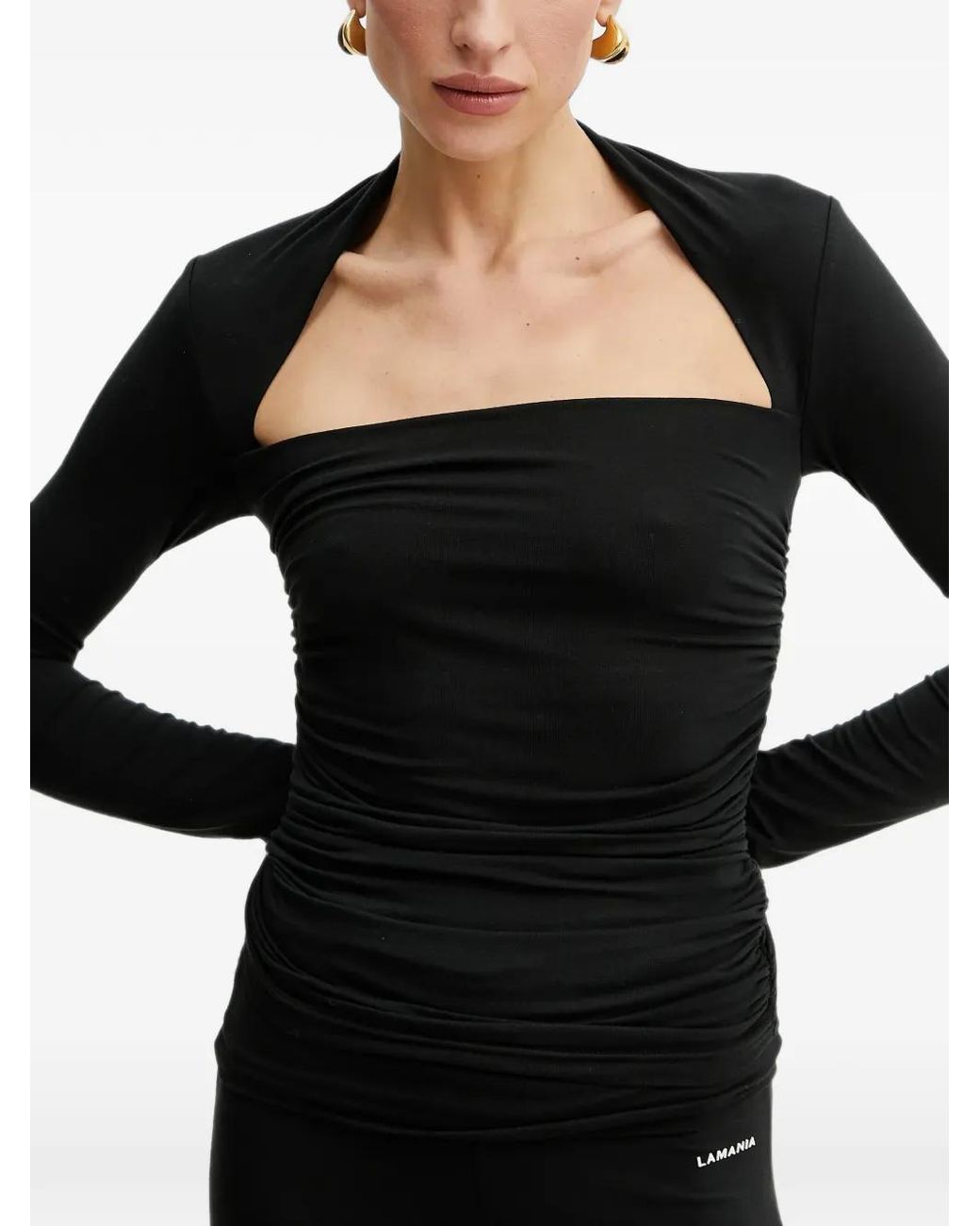 La Mania Black Sorrel Ruched Cut-Out Top
