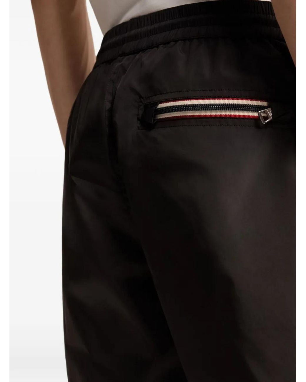 Moncler Black Logo-Patch Drawstring Swim Shorts for men