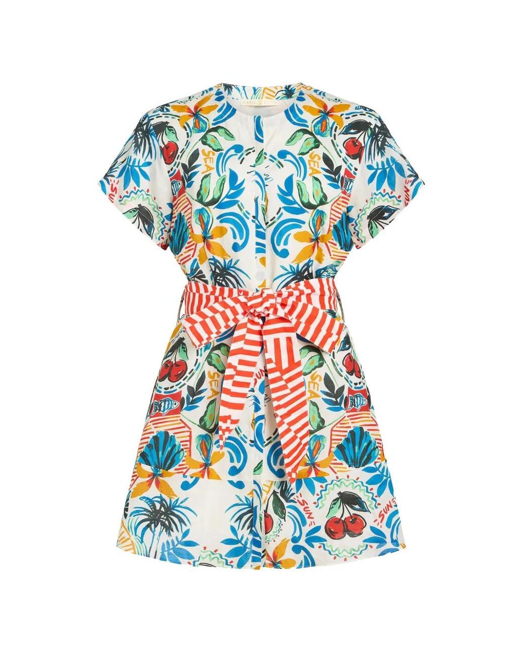 Marie Oliver Blue Sable Floral-Print Mini Shirt Dress