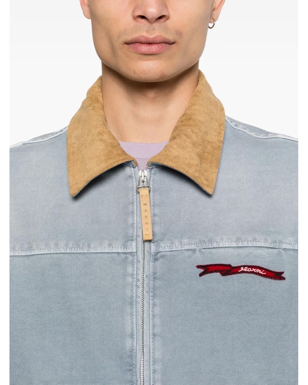 Marni Blue Contrast-Collar Zip-Fastening Jacket for men