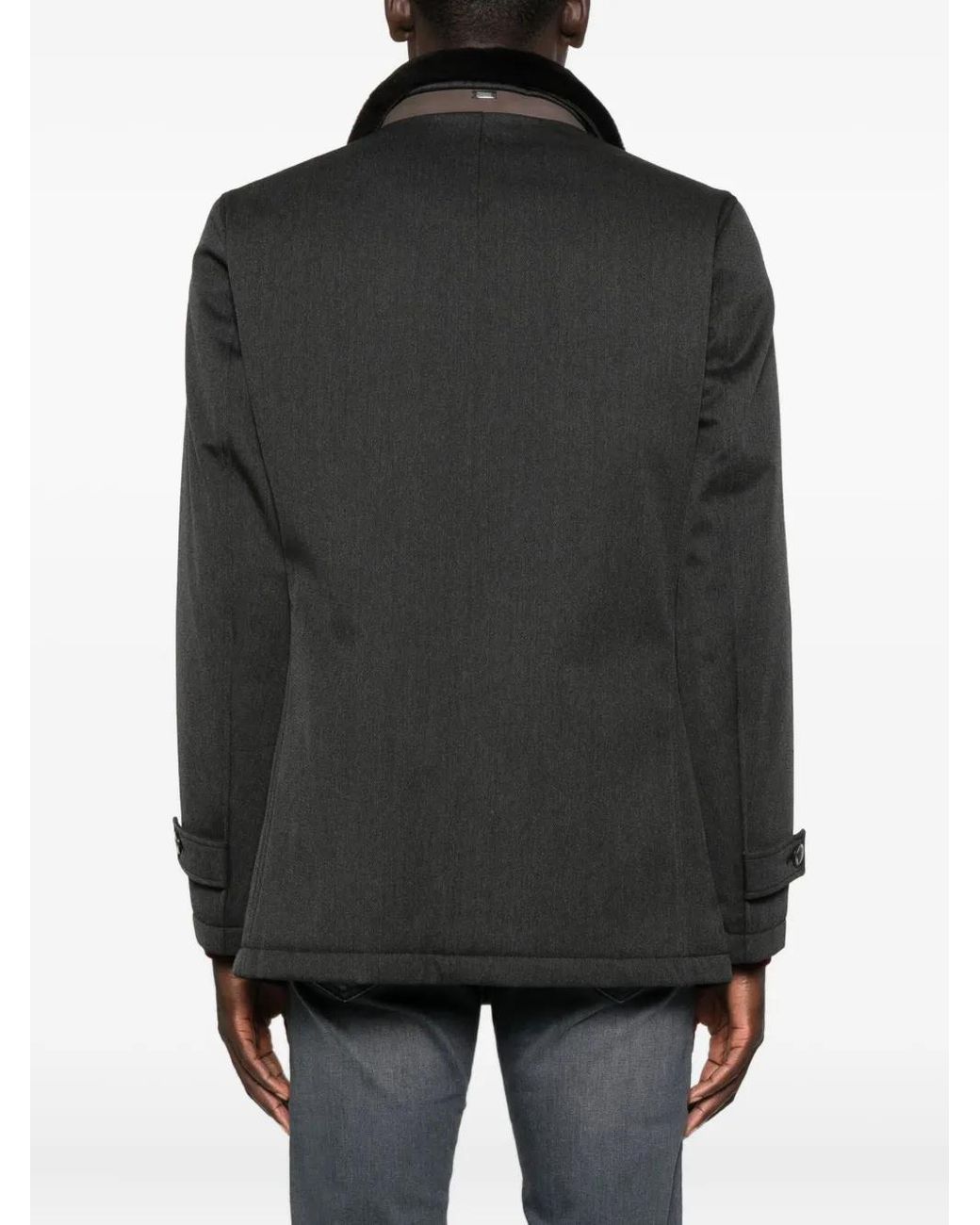 Herno Black Velvet-Collared Button Coat for men