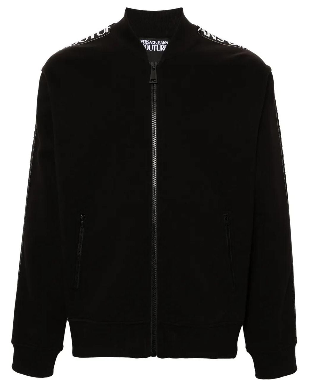 Versace Jeans Couture Black Logo-Trim Zip-Up Sweatshirt for men