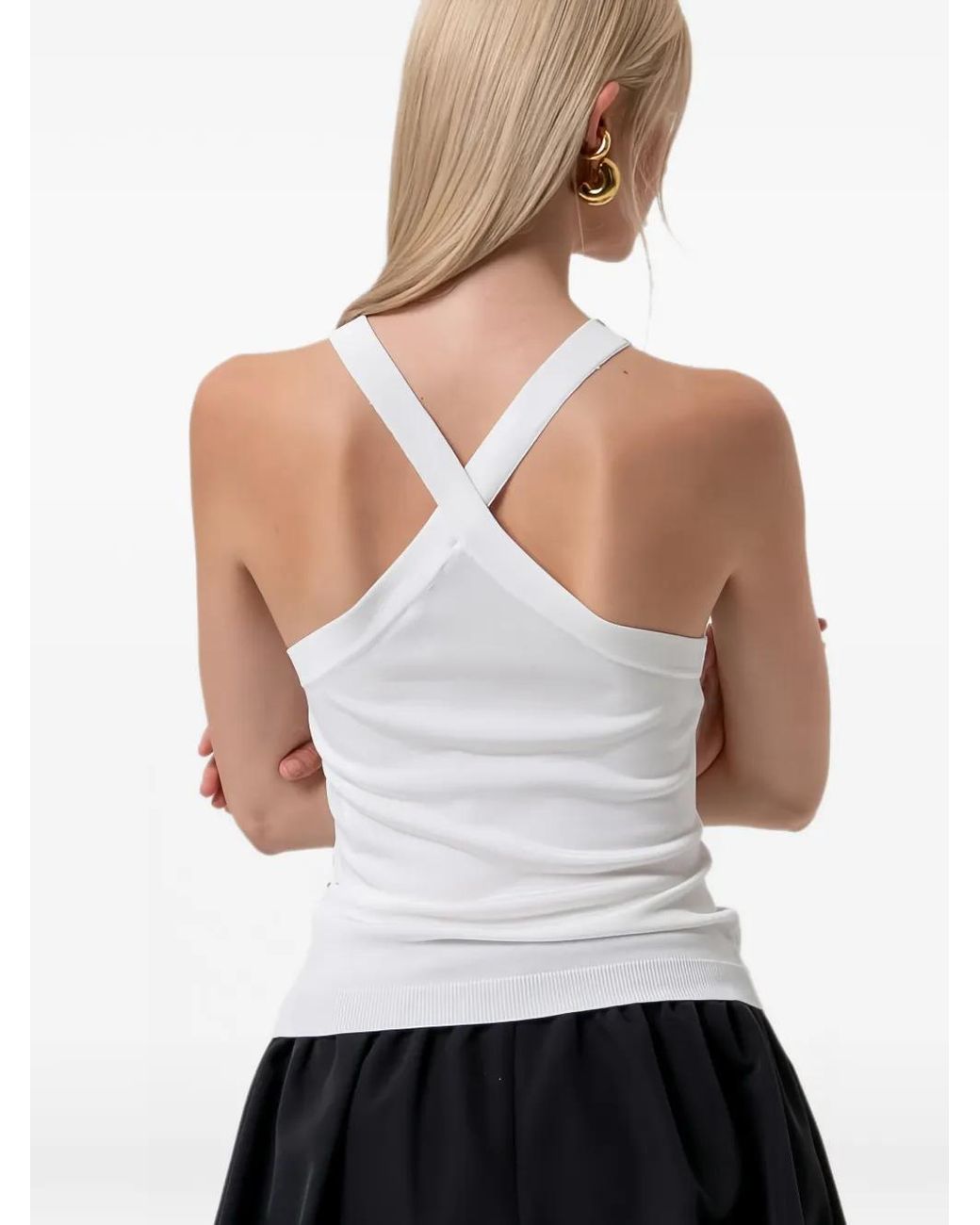 Fracomina White Stud-Embellished Crossover-Back Top