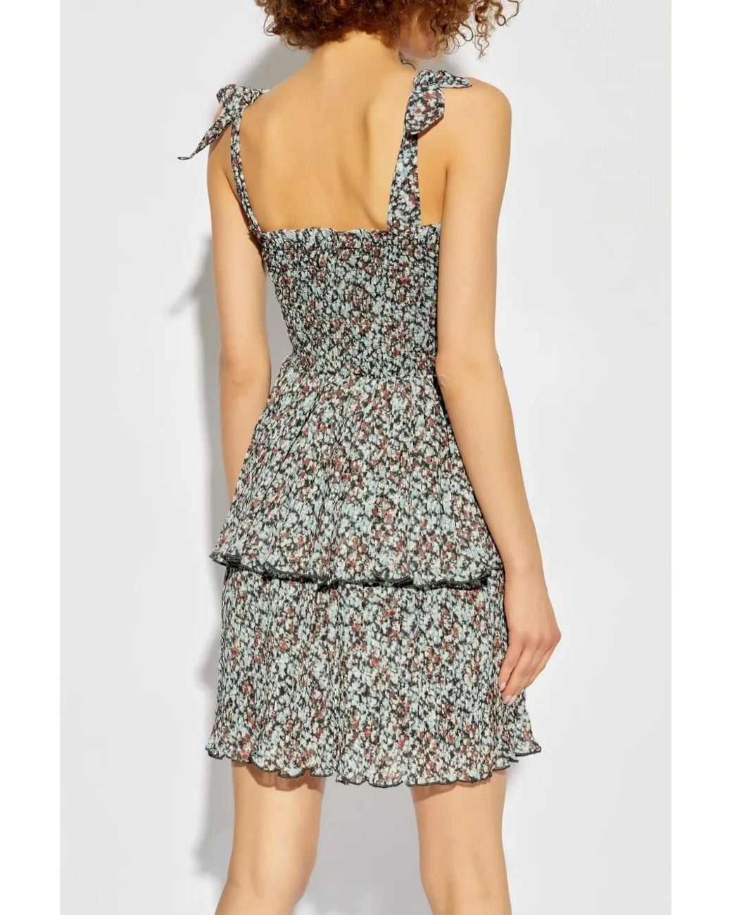 Ganni Gray Printed Ruffled Mini Dress