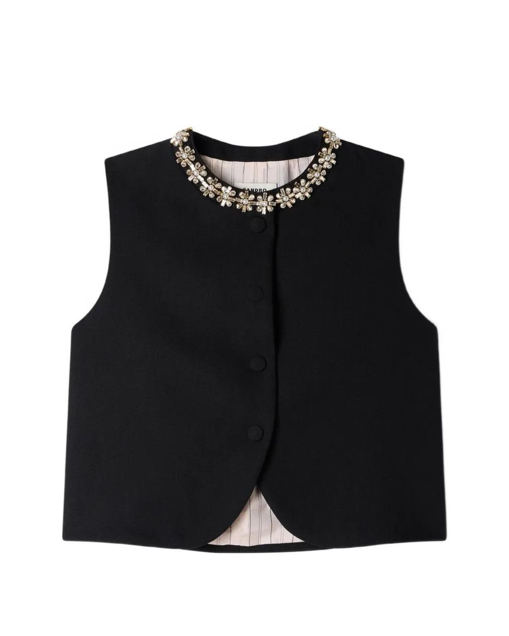 Sandro Black Blazer En Laine À Ornements