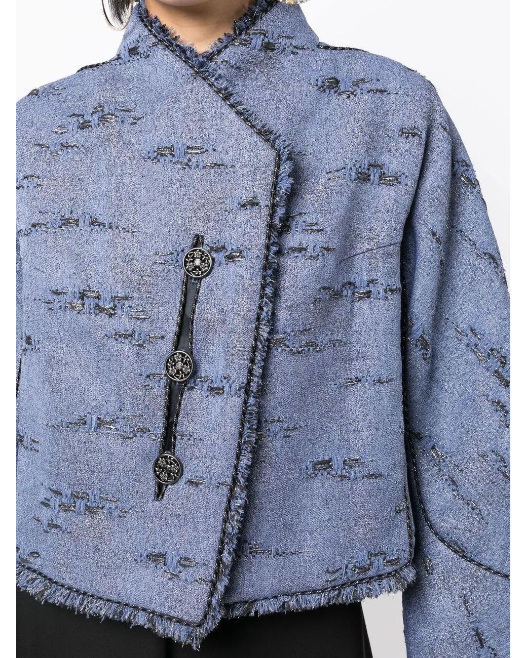 Shiatzy Chen Blue Reminiscence Metallic-Jacquard Jacket