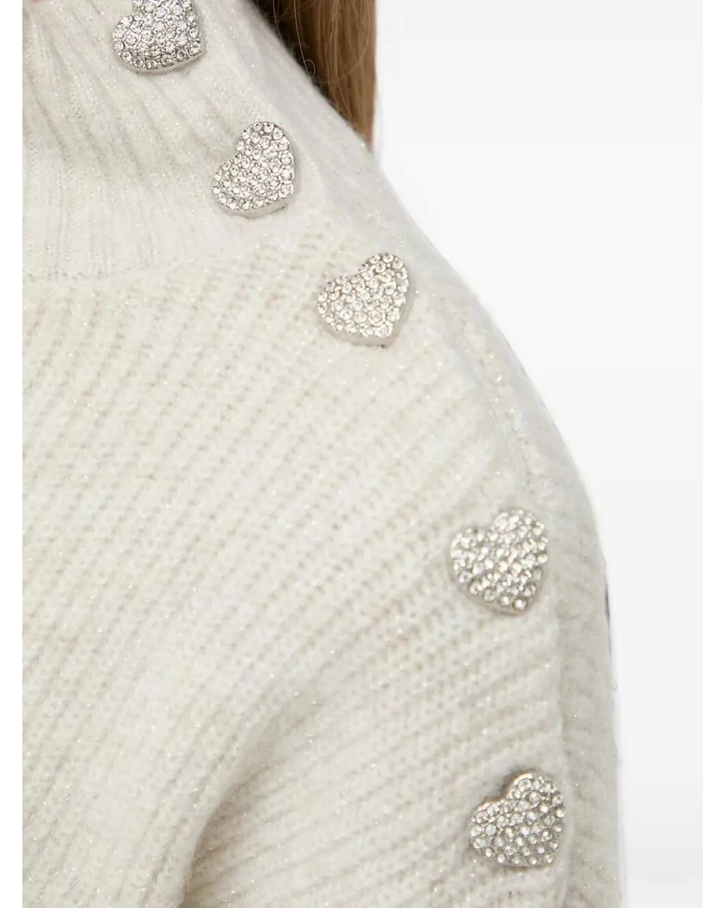 Morgan Gray Crystal-Embellished Ribbed-Knit Sweater