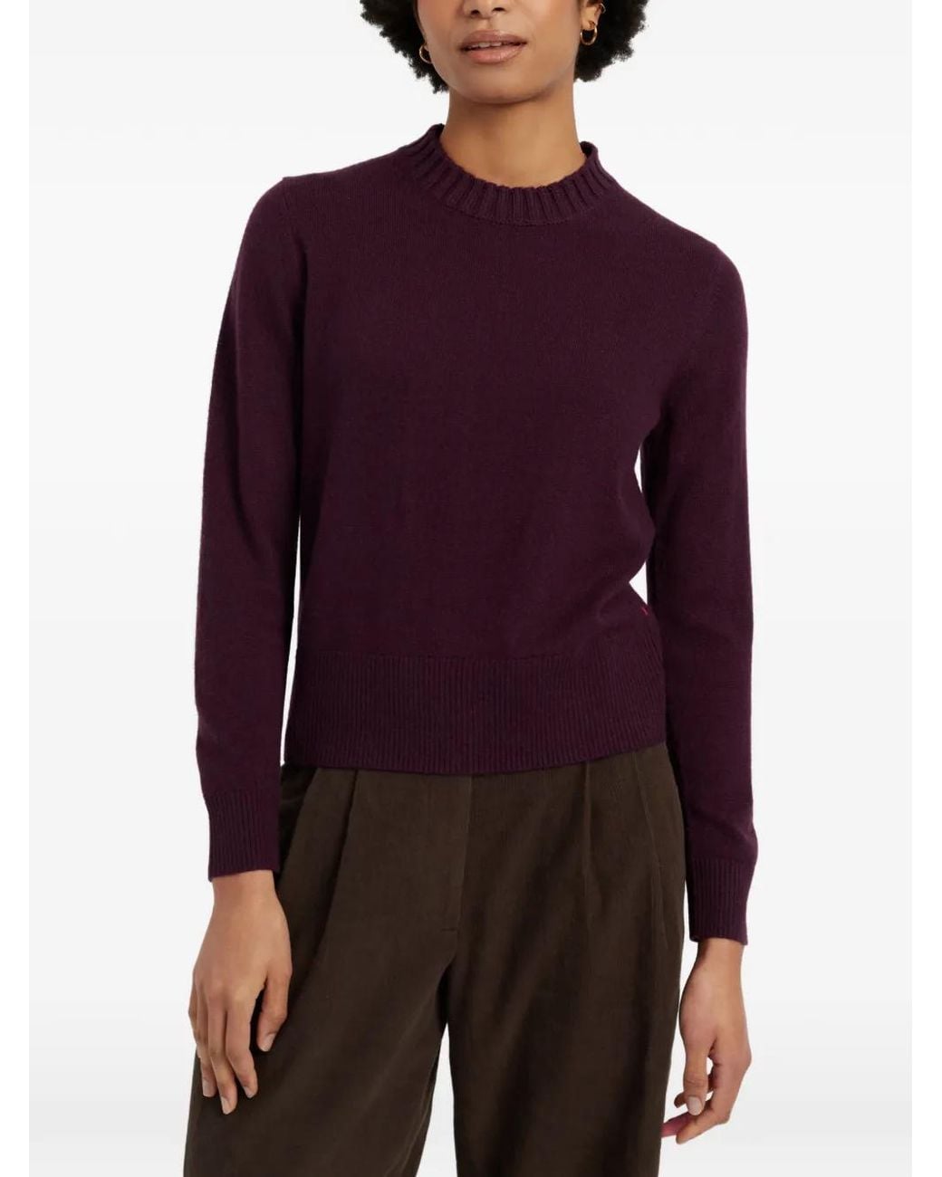 Chinti & Parker Purple Cropped Ribbed-Trim Sweater