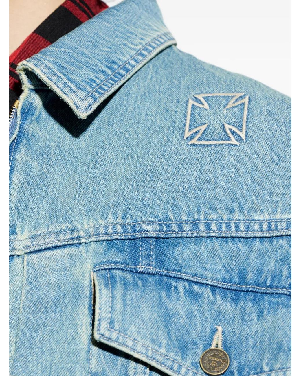 Vetements Blue Logo-Print Denim Jacket for men