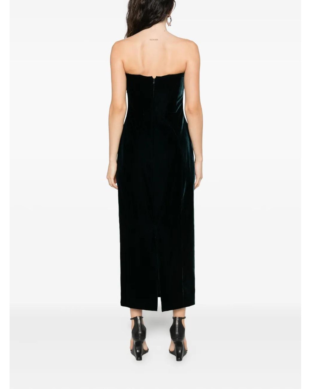 Mugler Black Velvet Strapless Midi Dress