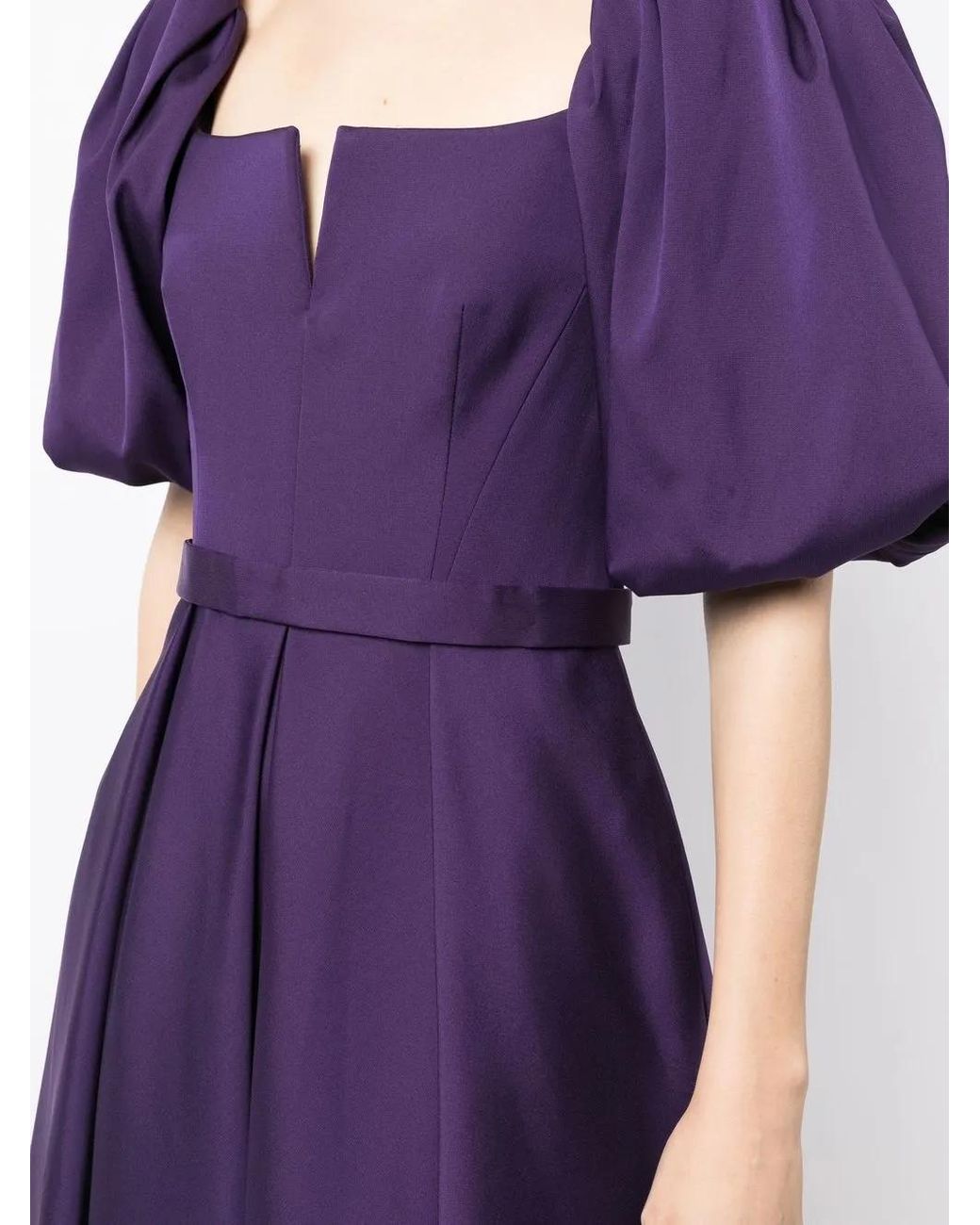 Alberta Ferretti Purple Pleat-Detail Puff-Sleeves Gown
