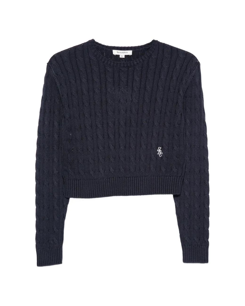 Sporty & Rich Blue Isao Cable-Knit Logo-Embroidered Sweater