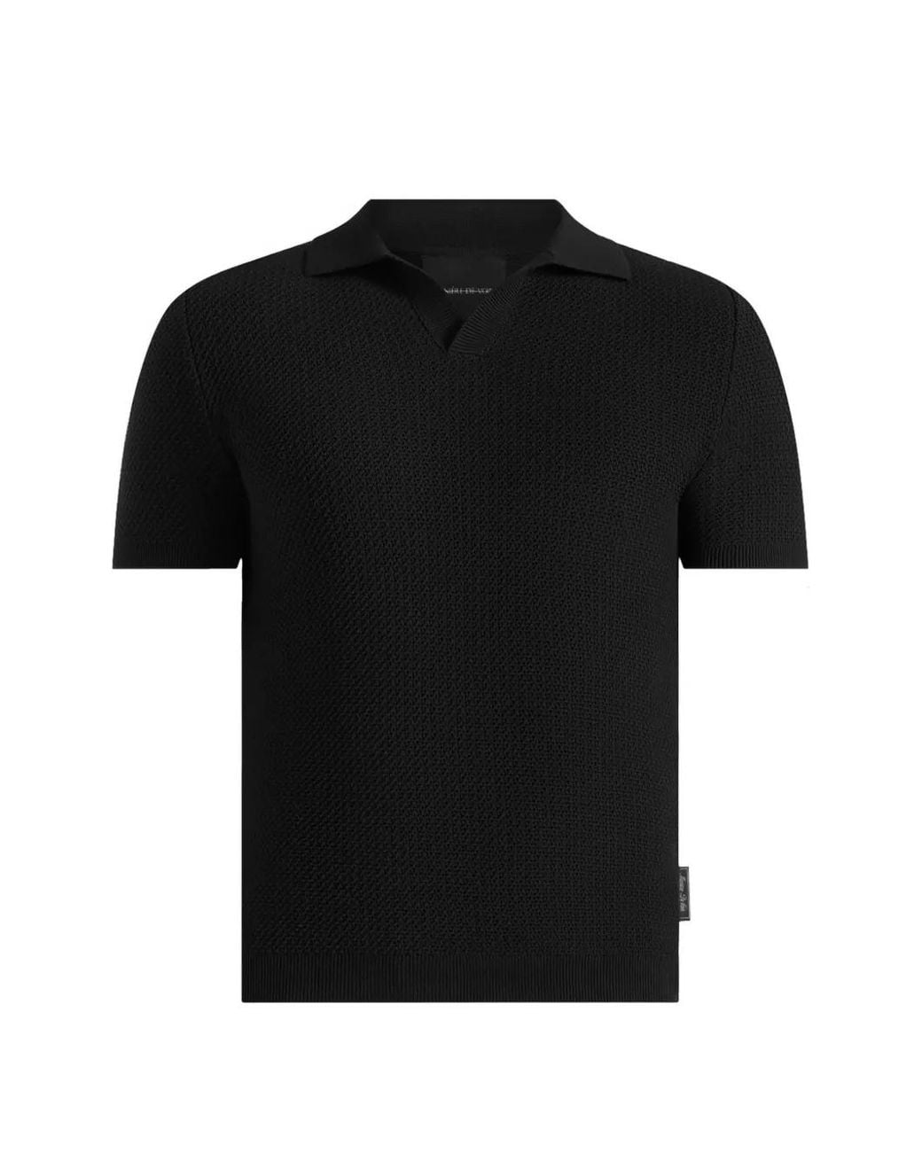 Manière De Voir Black Rowen Textured Knit Revere Polo Shirt for men