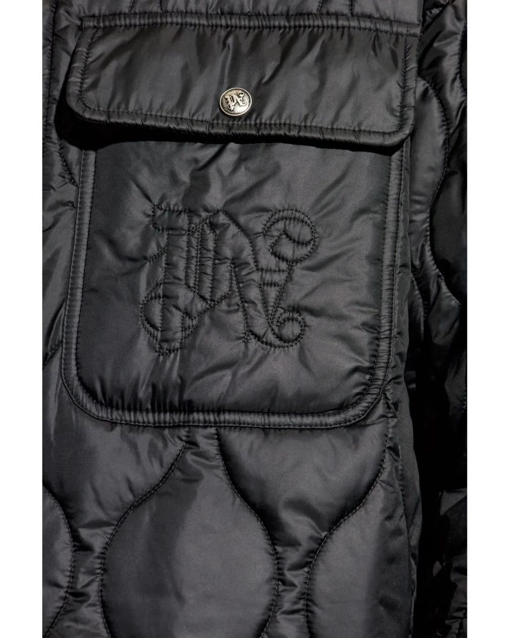Palm Angels Black 100 Gr Embroidered-Logo Quilted Jacket for men