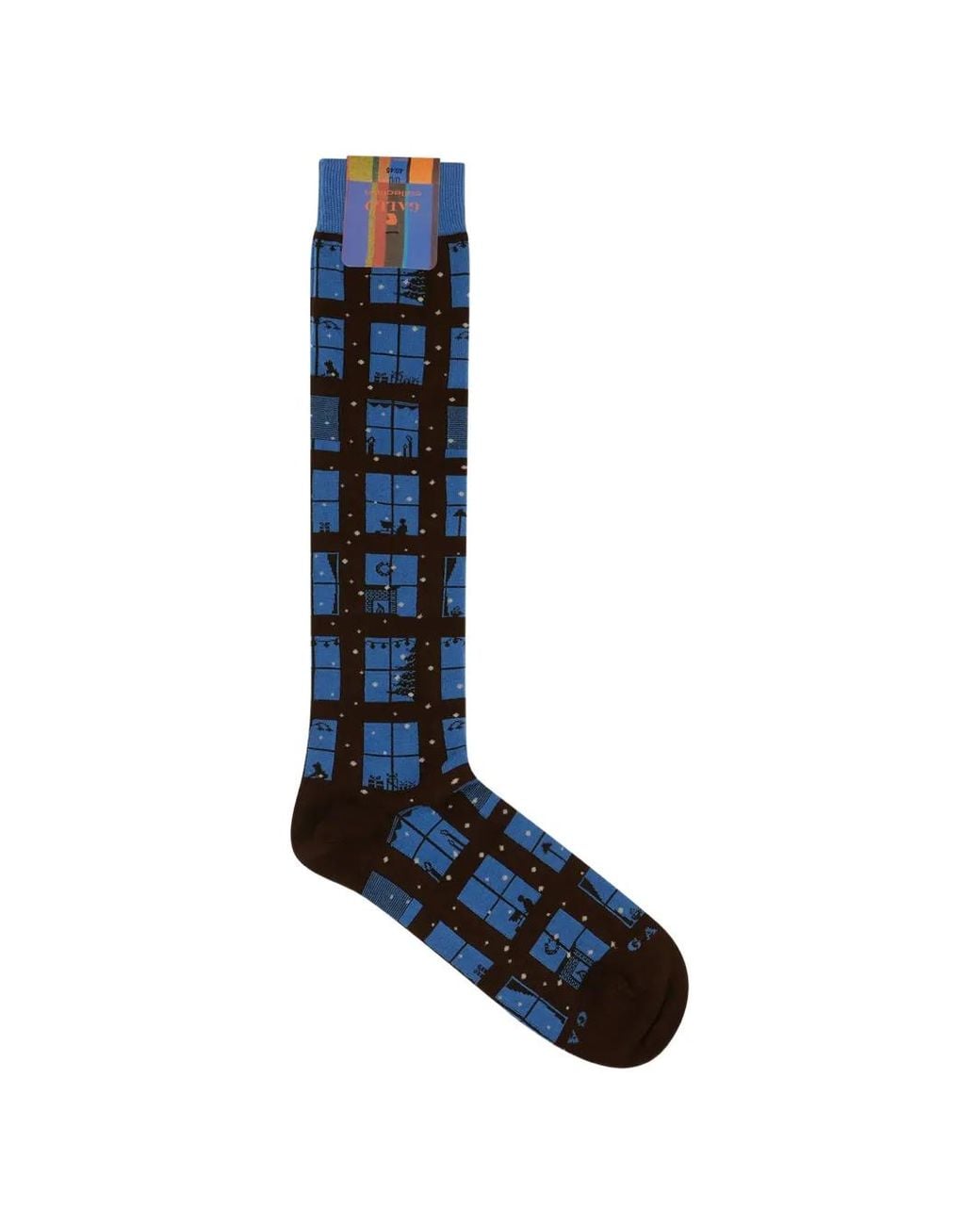 Gallo Blue Window-Intarsia Socks for men