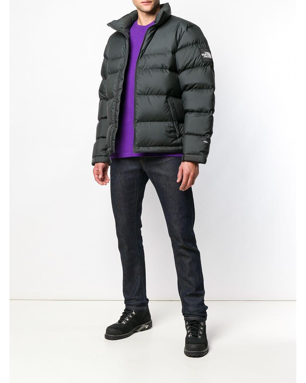 The North Face Logo Patch Puffer Jacket in Gray for Men | Lyst