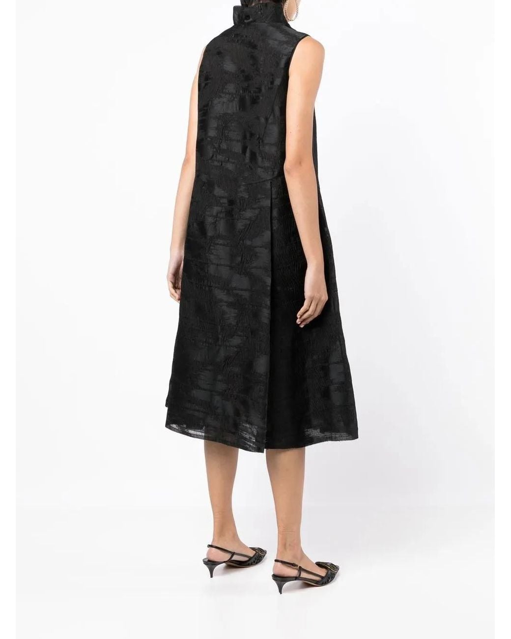 Shiatzy Chen Black Brushed-Print Detail Midi Dress