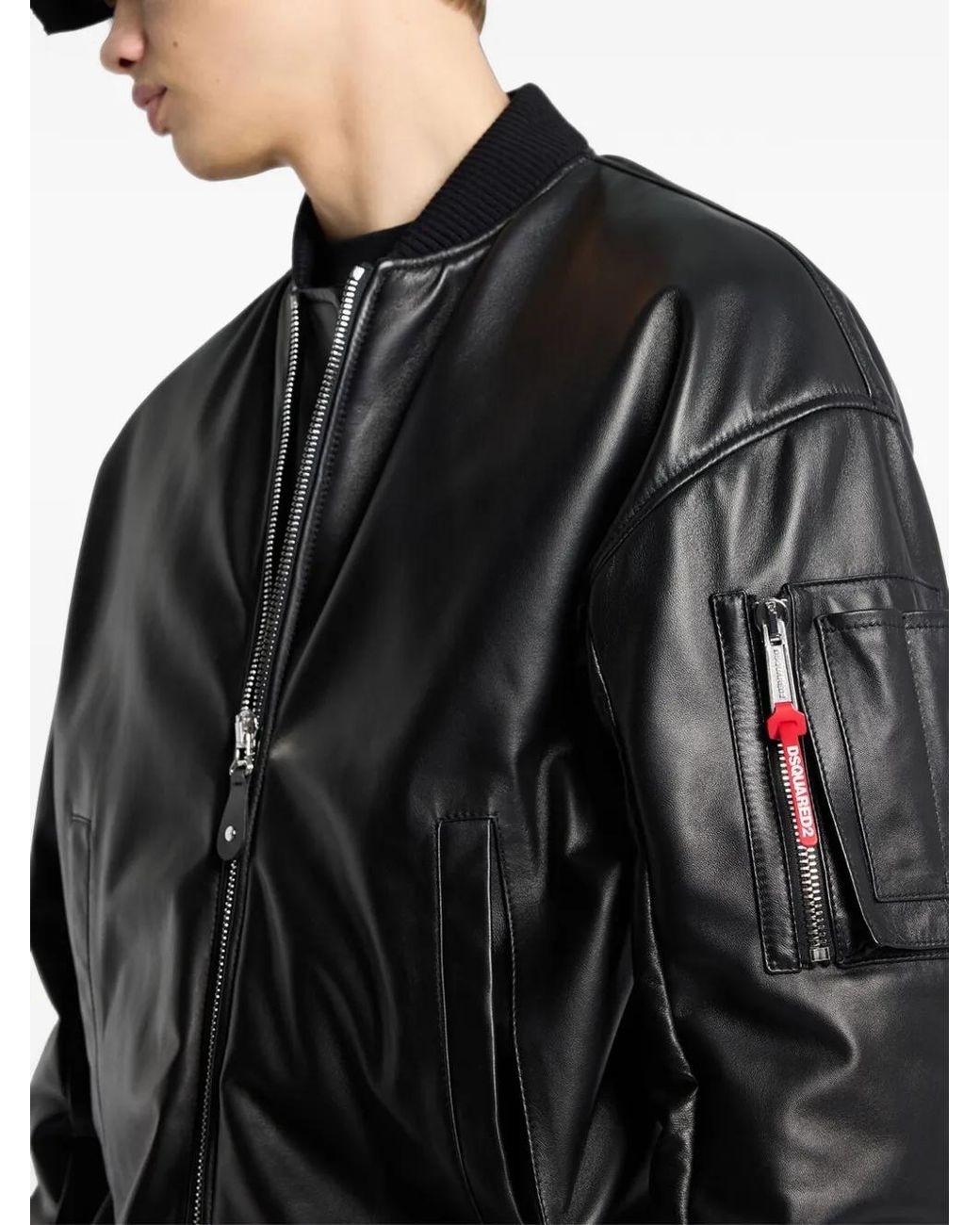 DSquared² Black Leather Cyprus Bomber Jacket for men
