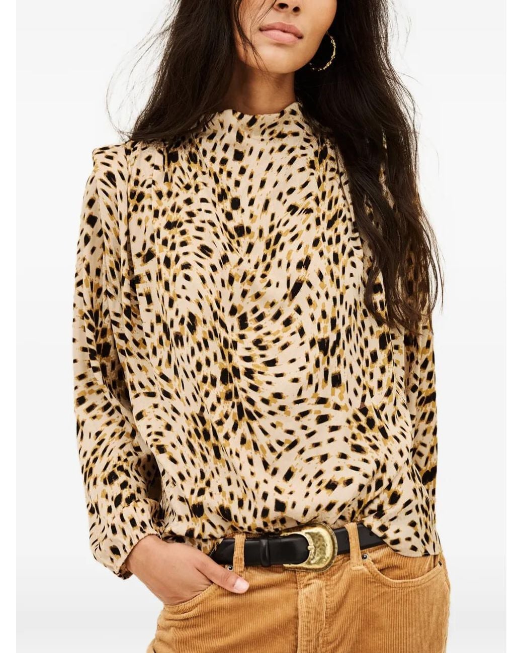 Ba&sh Metallic Animal-Print High-Neck Blouse