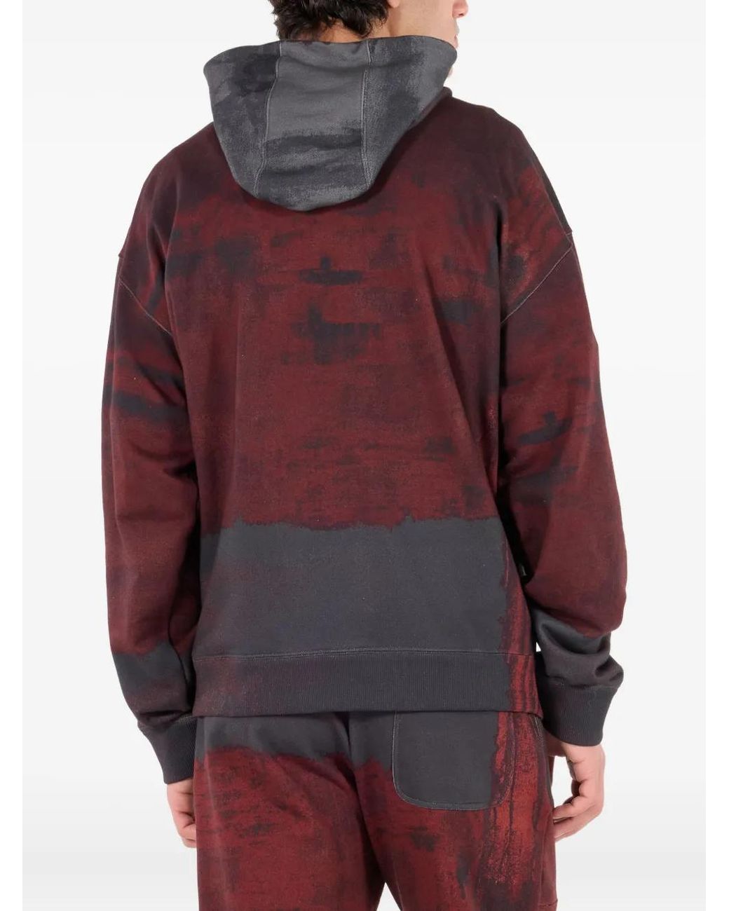 Roberto Cavalli Red Hooded Abstract-Print Zip-Up Sweatshirt for men