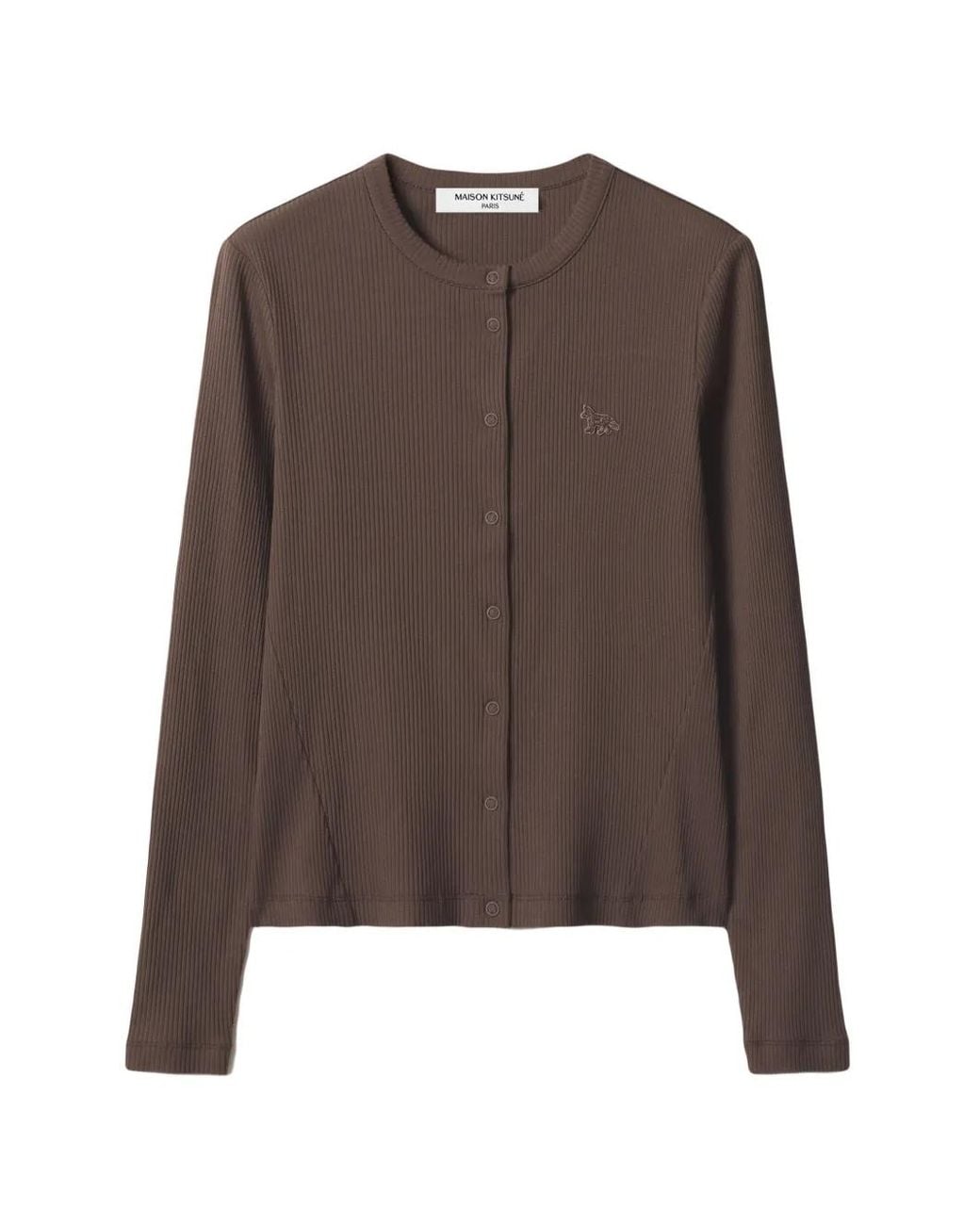 Maison Kitsuné Brown Baby Fox Ribbed-Knit Cardigan