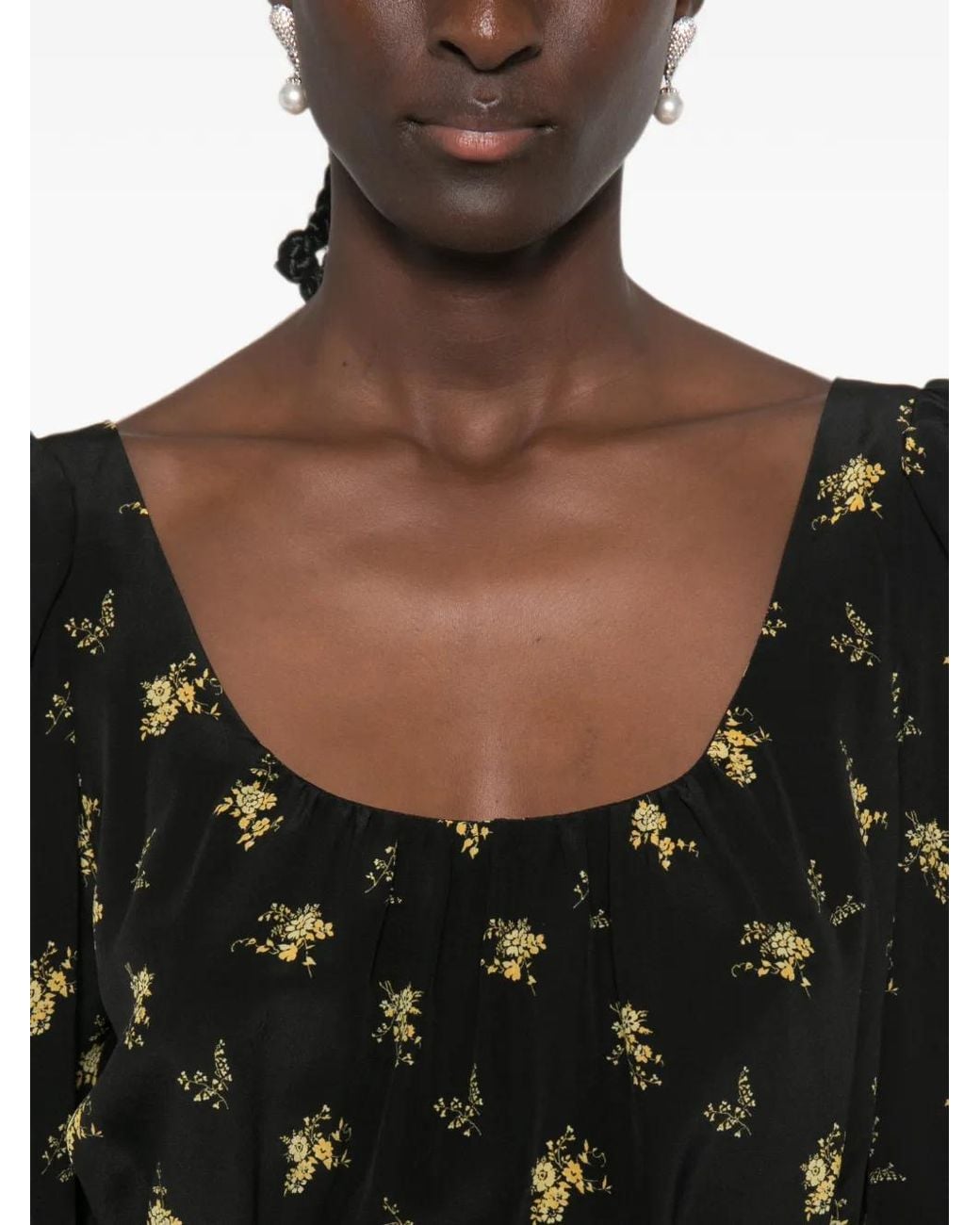 Alessandra Rich Black Floral-Print Silk Mini Dress