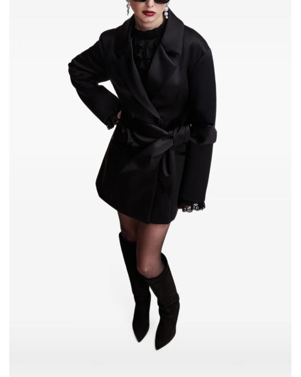 Essentiel Antwerp Black Robe Courte Kassidy Évasée À Boutonnière Croisée Et Effet Satiné