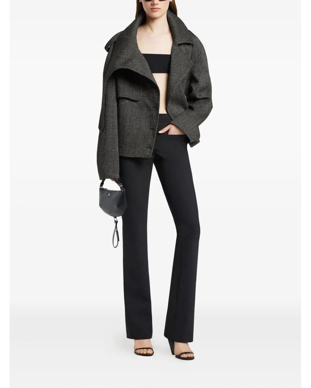 Courreges Black Oversized-Collar Cropped Jacket