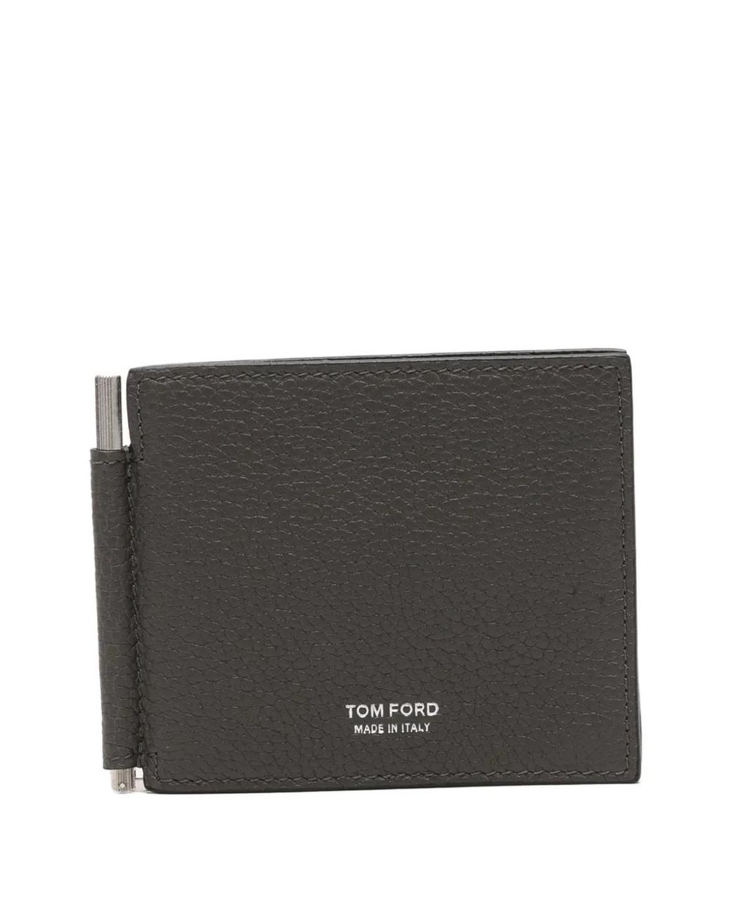 Tom Ford Gray Soft Grain Leather T Line Money Clip Wallet for men