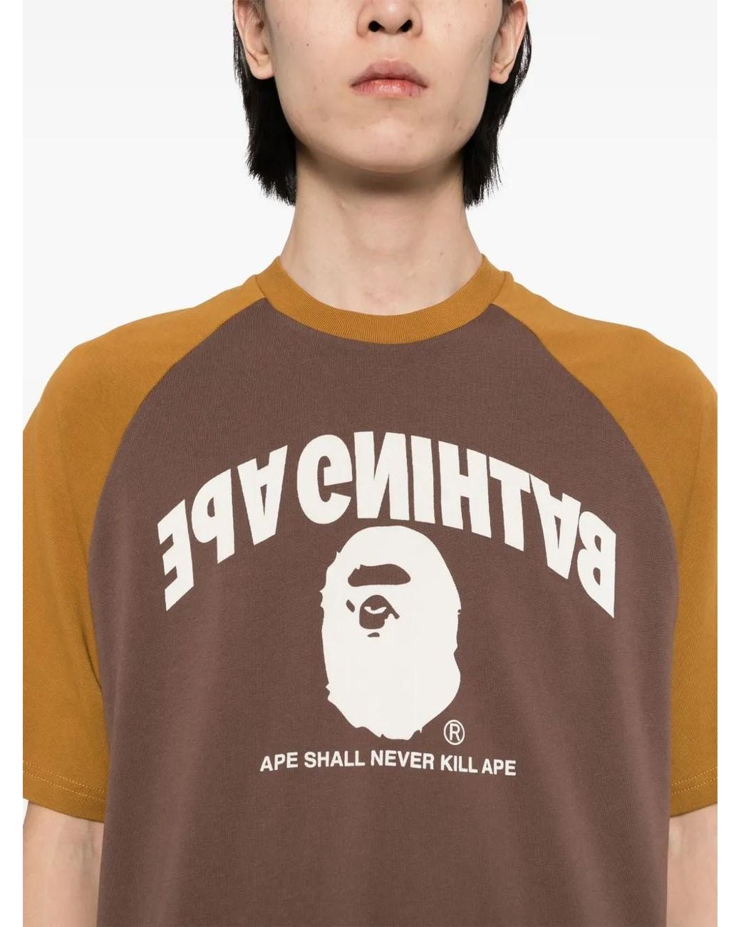 A Bathing Ape Brown College Relaxed Fit Raglan Tee for men