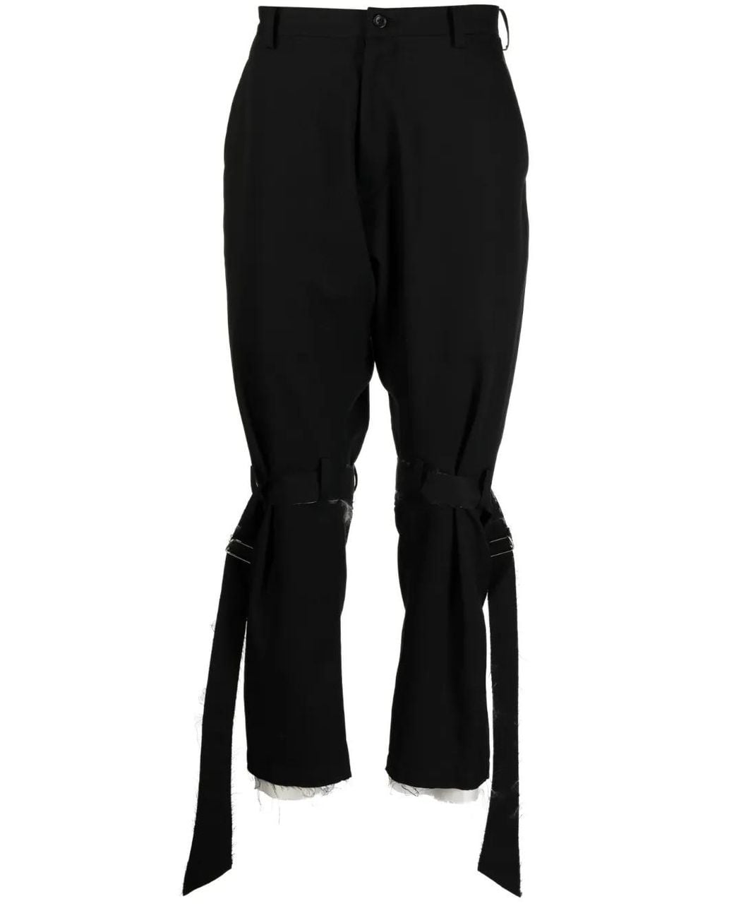 Sulvam Black Frayed-Detailed Wool Trousers for men