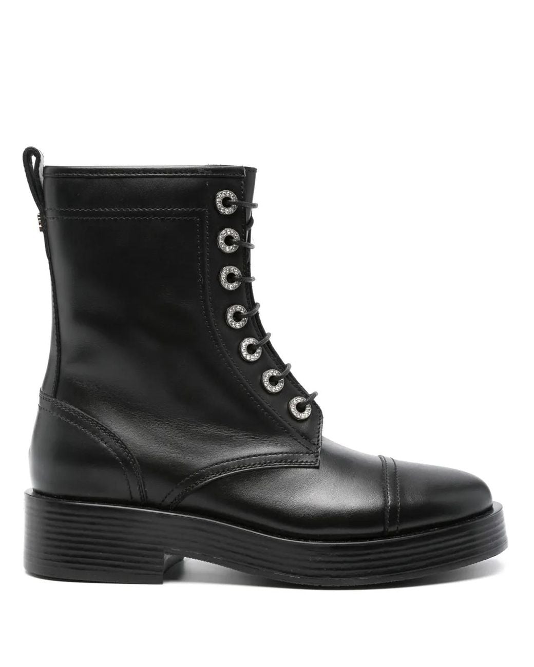 Casadei Black Leather Combat Boots