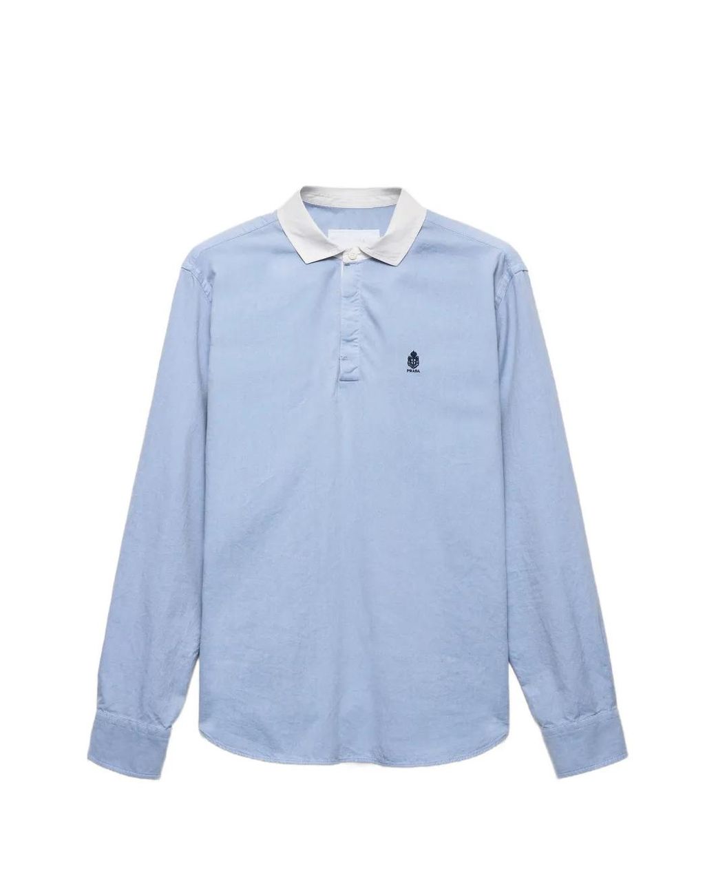 Prada Blue Logo-Embroidered Contrast-Collar Shirt for men