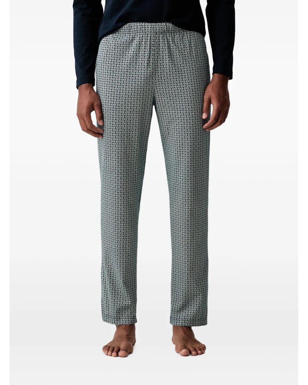 Emporio Armani Blue Logo-Embroidered Geometric-Print Pajamas for men