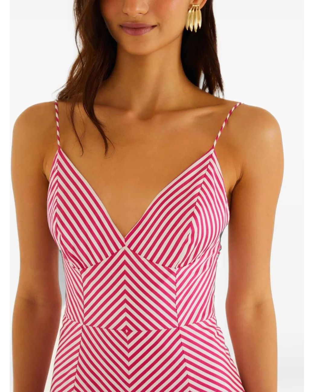 Farm Rio Pink Palm Tree Stripes Cutwork Organic Cotton Midi Dress