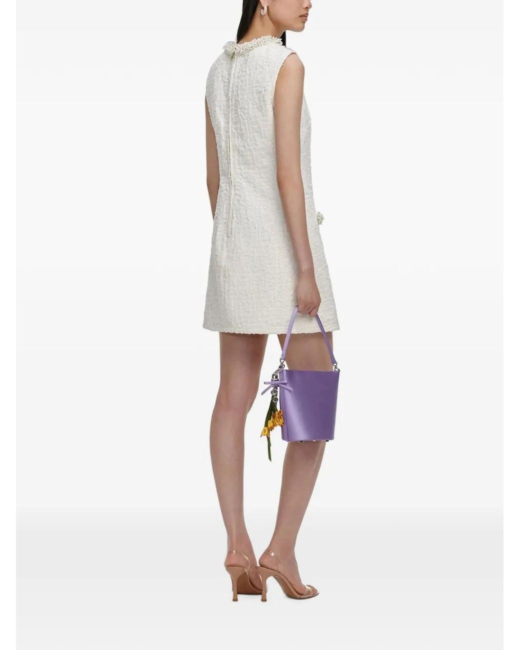 Self-Portrait White Pearl-Embellished A-Line Mini Dress