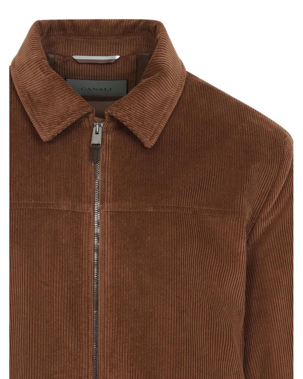 Canali Brown Corduroy Zip-Up Jacket for men