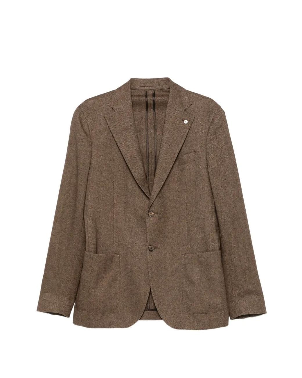 L.b.m. 1911 Brown Herringbone-Pattern Single-Breasted Blazer for men