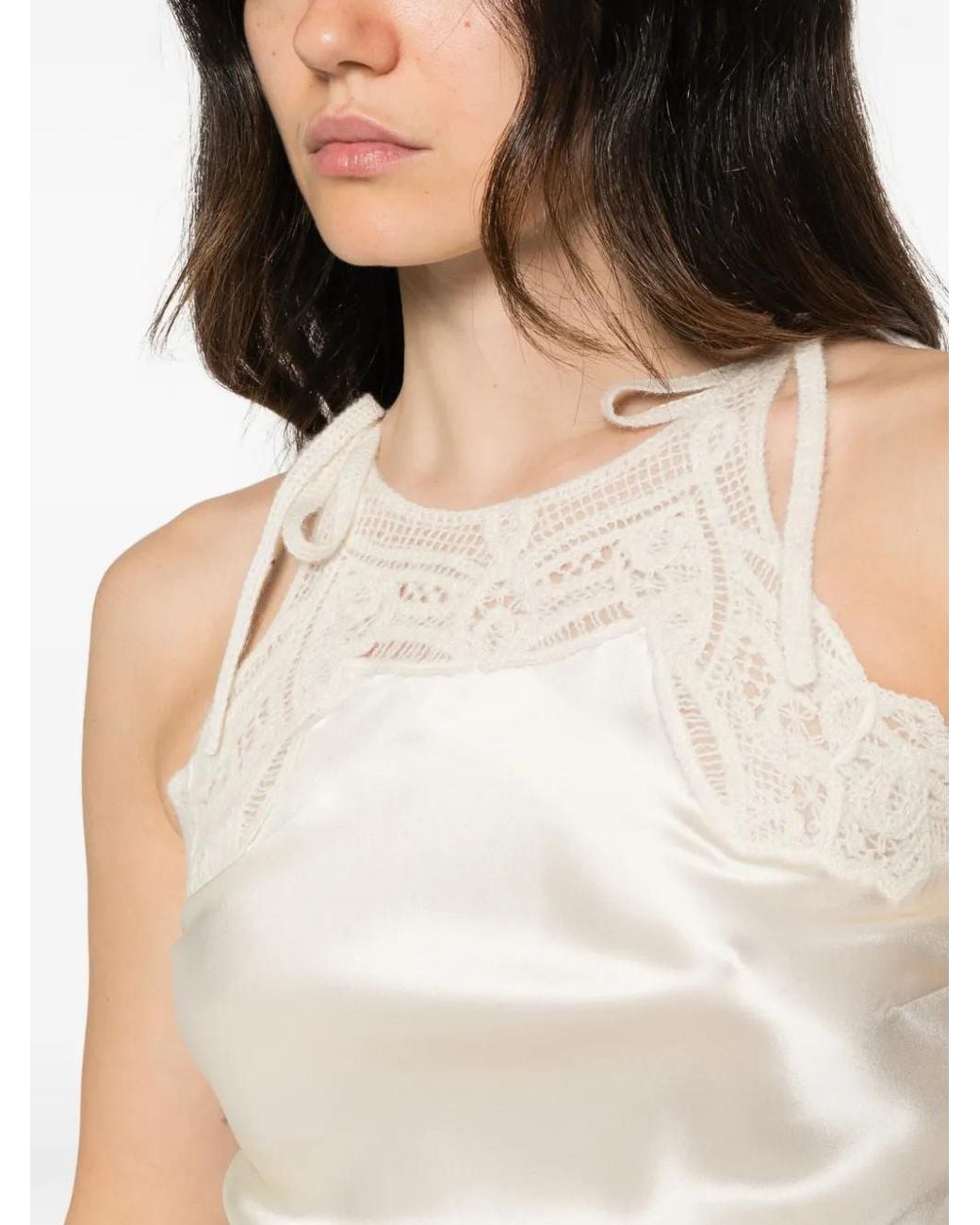 Ermanno Scervino White Lace-Trim Silk Top