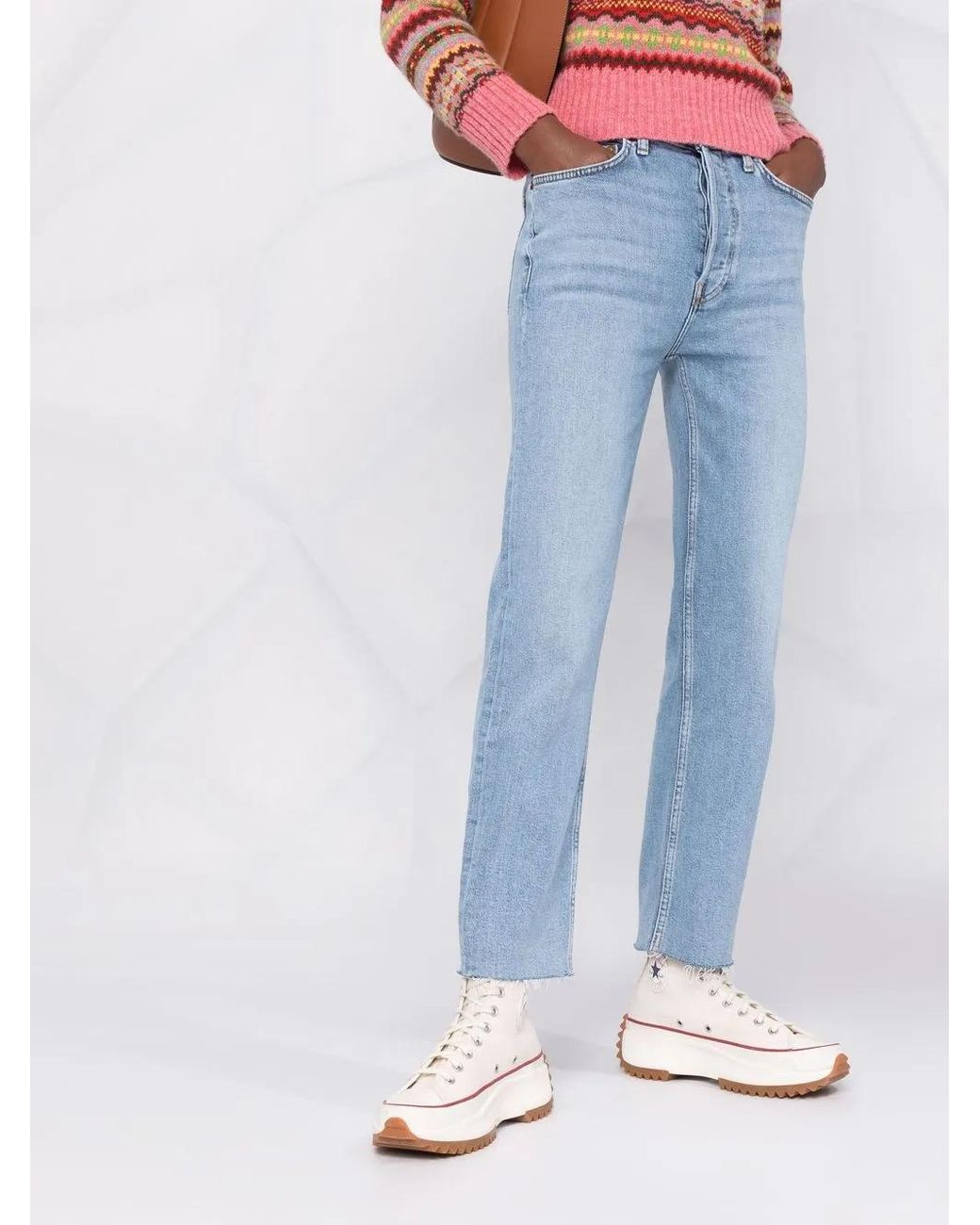 Re/done Blue Mid-Rise Straight Leg Jeans