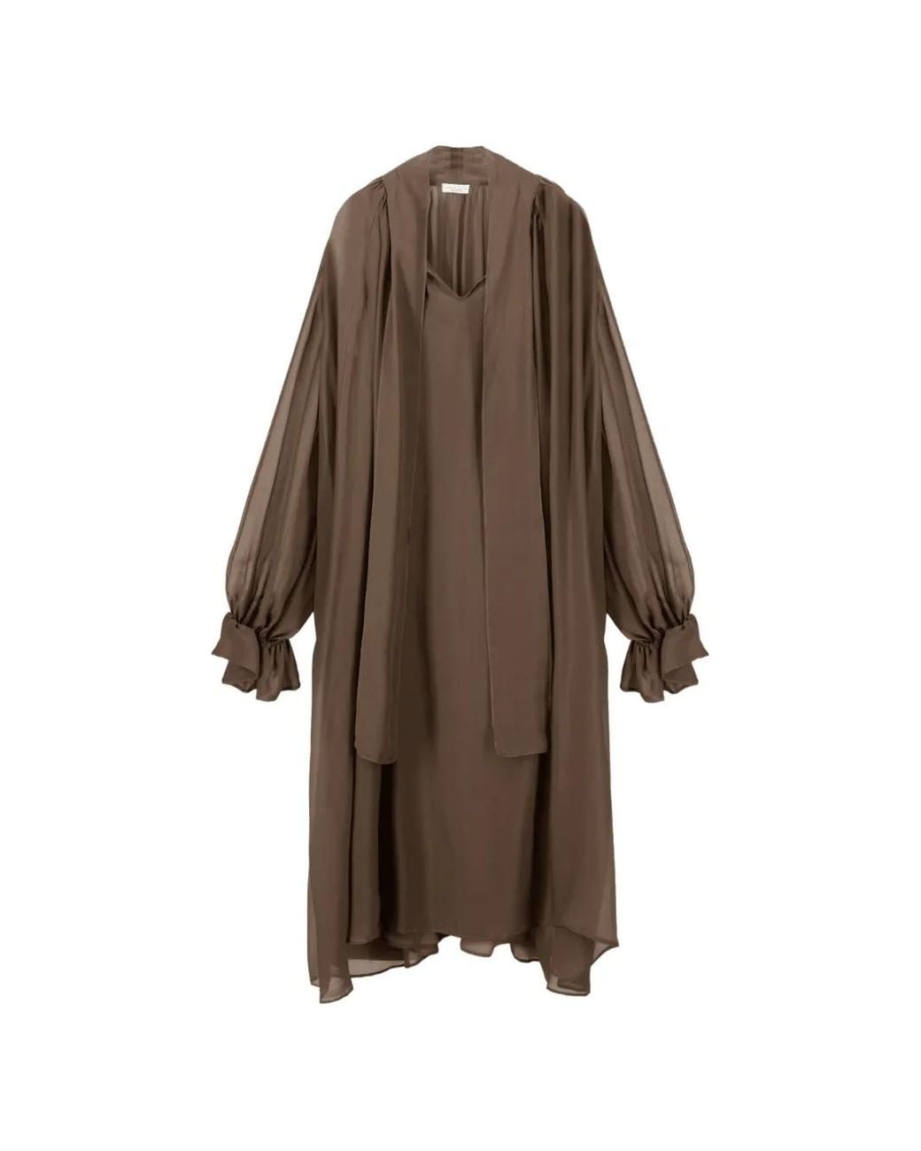 Roberto Collina Brown Ruffled-Cuff Midi Dress