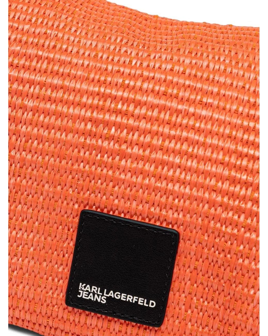 Karl Lagerfeld Orange Small Woven Logo-Patch Tote Bag