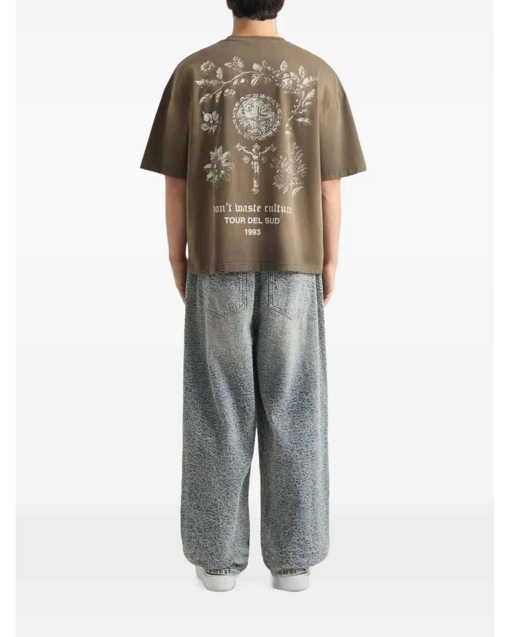 don't waste culture Gray Corentinel Acid-Wash Belted Jeans for men