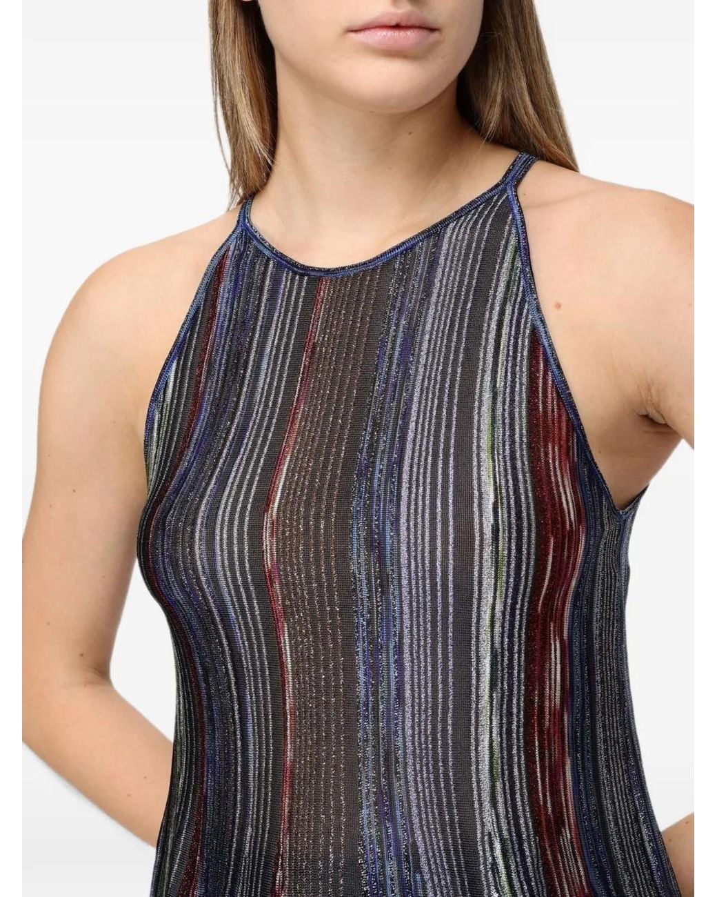 Missoni Blue Sleeveless Ribbed Viscose-Lamé Top
