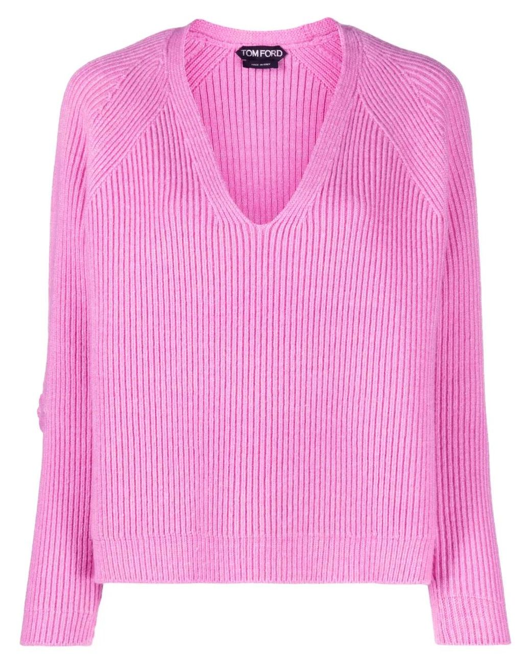 Tom Ford Pink Ribbed V-Neck Jumper