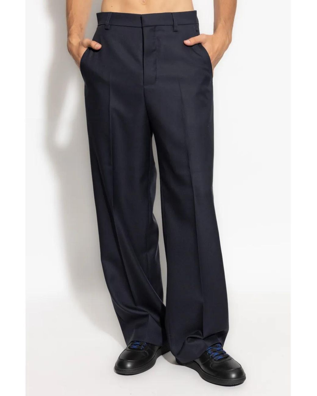 AMI Blue Virgin-Wool Tailored Trousers for men