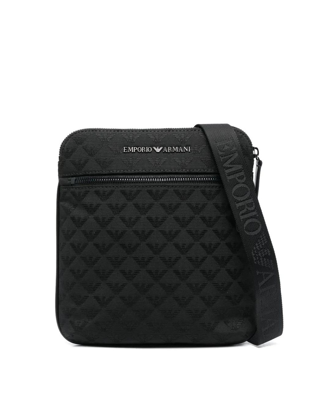 Emporio Armani Black Allover Logo Crossbody Bag for men