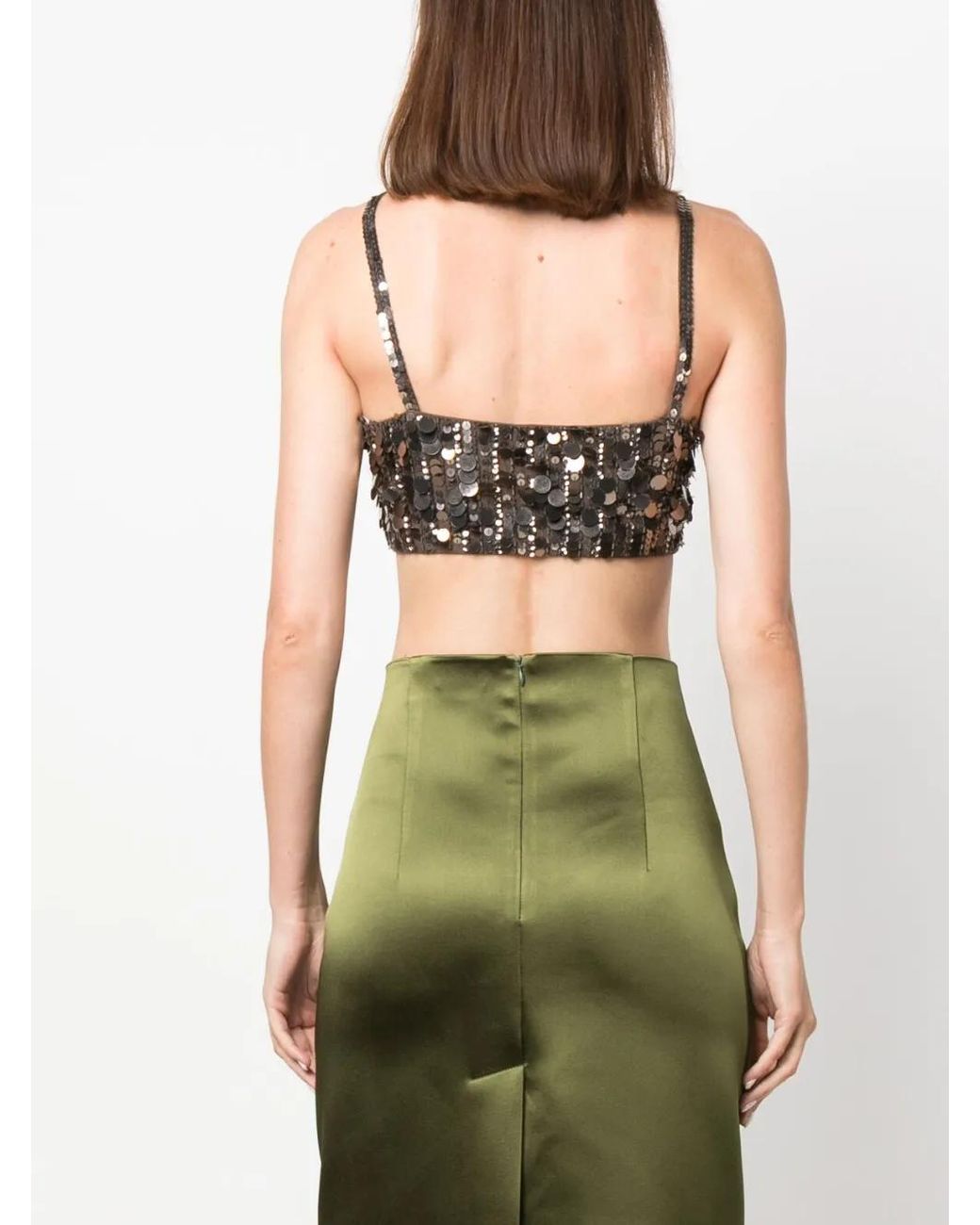 P.A.R.O.S.H. Black Sequin-Embellished Cropped Tank Top
