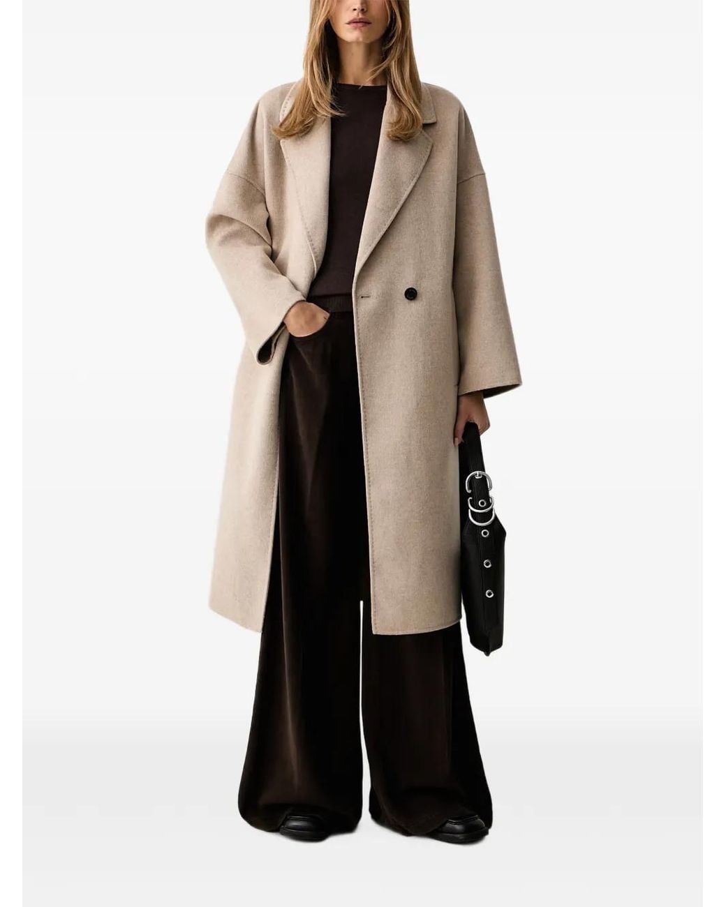 ViCOLO Natural Double-Breasted Notched-Lapel Coat