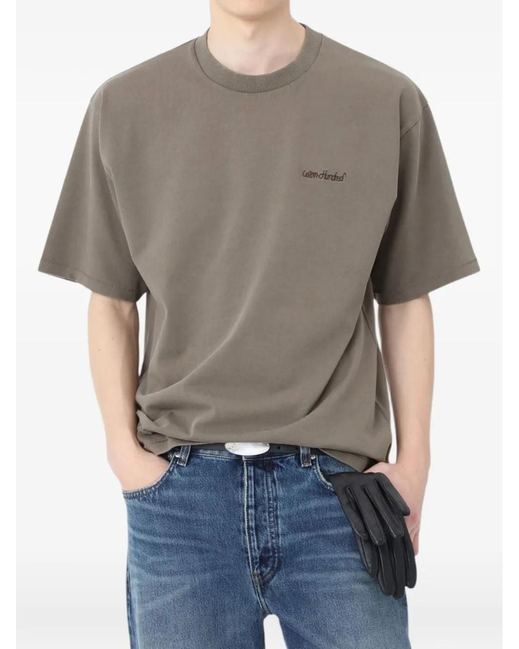 Won Hundred Gray La Italic Logo-Embroidered T-Shirt